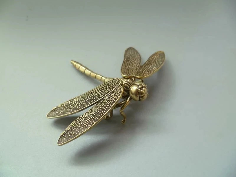 Brass Dragonfly Statue Simulation Detachable Wings Living Room Decoration