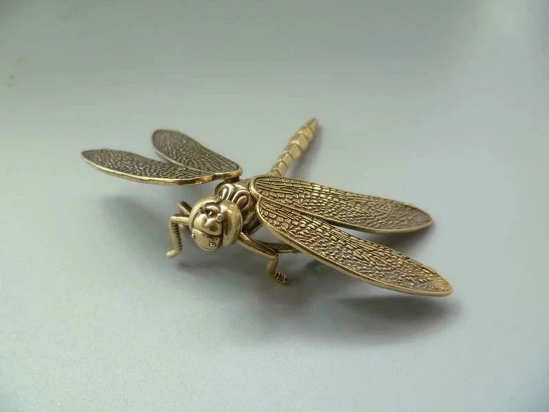 Brass Dragonfly Statue Simulation Detachable Wings Living Room Decoration