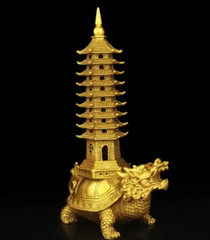 Brass Feng Shui Statue Dragon Turtle Wenchang Pagoda Home Office Decoration Attract Academic Luck Education Tower Figurine