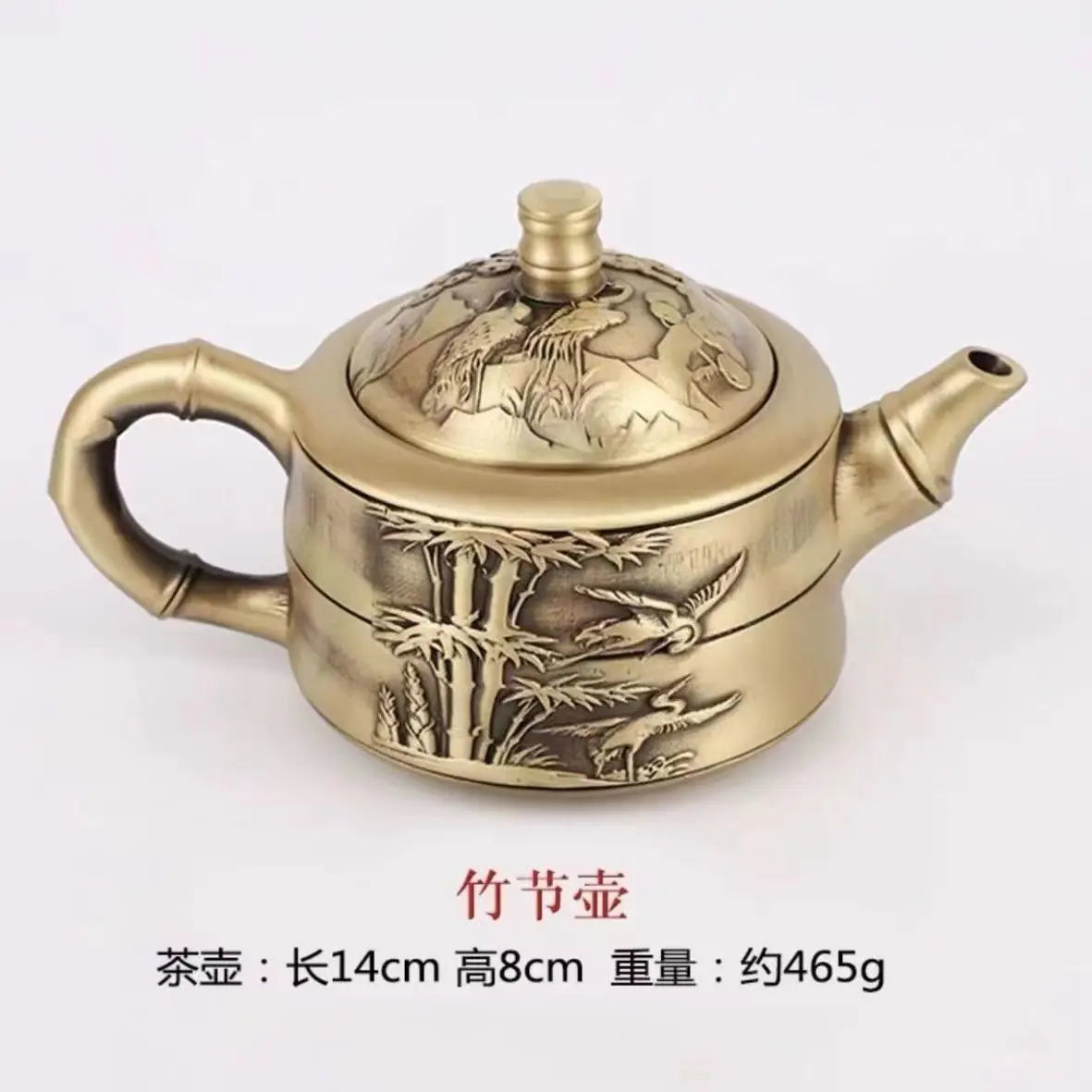 Brass Float Carved Flower Tea Pot Water Pot Chinese Tea Pot Crafts Tea Ceremony Set