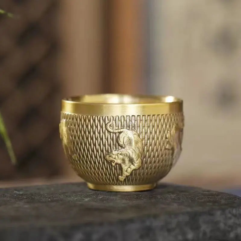 Brass Float Carved Flower Tea Pot Water Pot Chinese Tea Pot Crafts Tea Ceremony Set