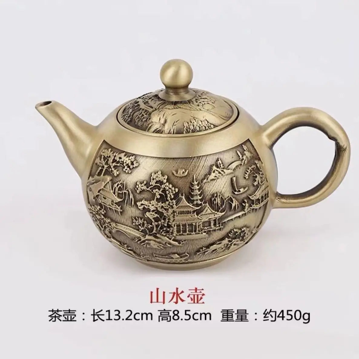 Brass Float Carved Flower Tea Pot Water Pot Chinese Tea Pot Crafts Tea Ceremony Set