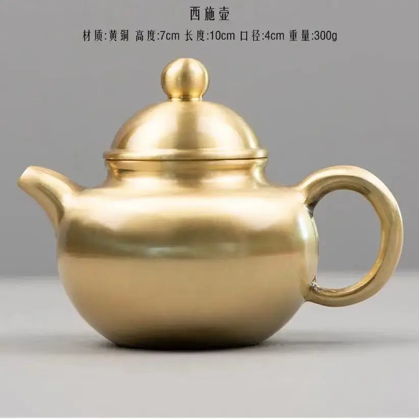 Brass Float Carved Flower Tea Pot Water Pot Chinese Tea Pot Crafts Tea Ceremony Set