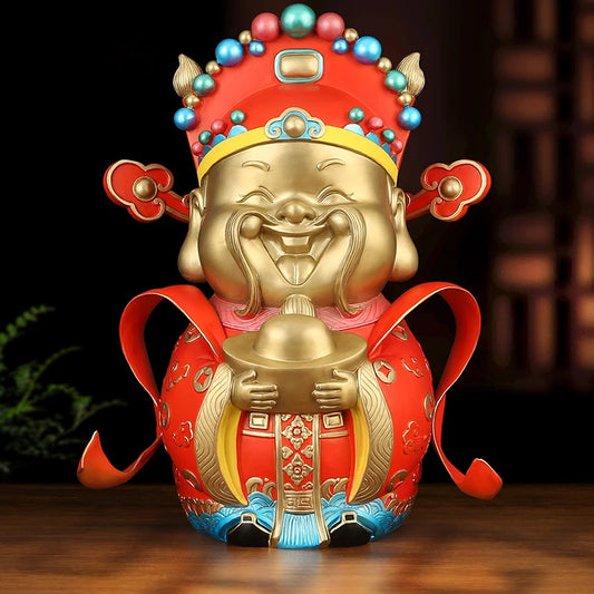 Brass God of Wealth Decorative Ornament, Painted Art Statue ,High-end home living room office fortune Statue Wedding Gifts