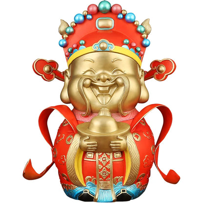 Brass God of Wealth Decorative Ornament, Painted Art Statue ,High-end home living room office fortune Statue Wedding Gifts