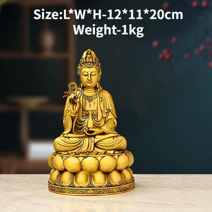 Brass Guanyin Bodhisattva Ornaments Chinese Style Home Decor Foyer Living Room  Ancestral Hall Buddha Statue Worship