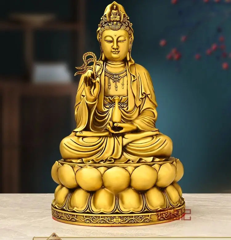 Brass Guanyin Bodhisattva Ornaments Chinese Style Home Decor Foyer Living Room  Ancestral Hall Buddha Statue Worship