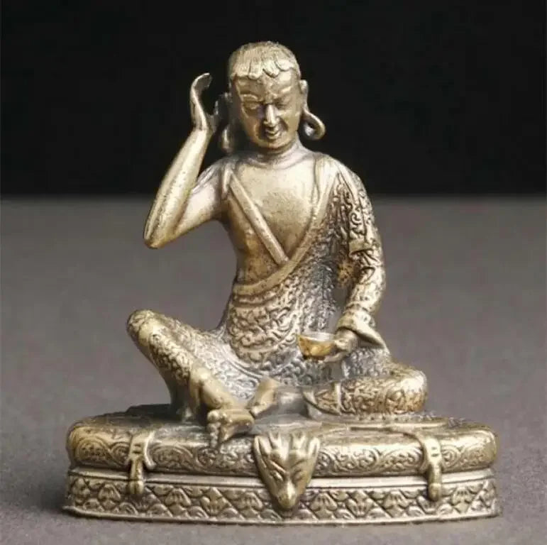 Brass Old Statue Chinese Handmade Milarepa Buddha Statue Delicate Antique