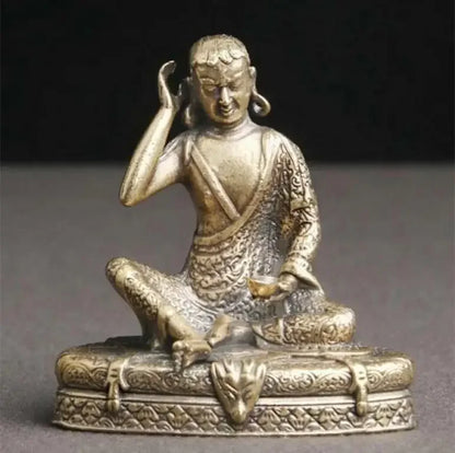 Brass Old Statue Chinese Handmade Milarepa Buddha Statue Delicate Antique