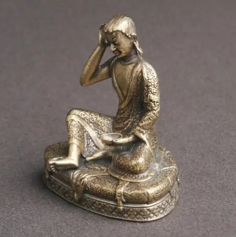 Brass Old Statue Chinese Handmade Milarepa Buddha Statue Delicate Antique