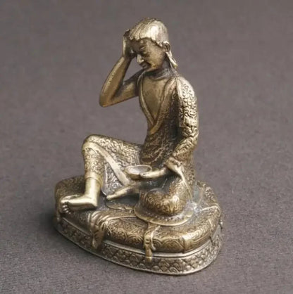 Brass Old Statue Chinese Handmade Milarepa Buddha Statue Delicate Antique