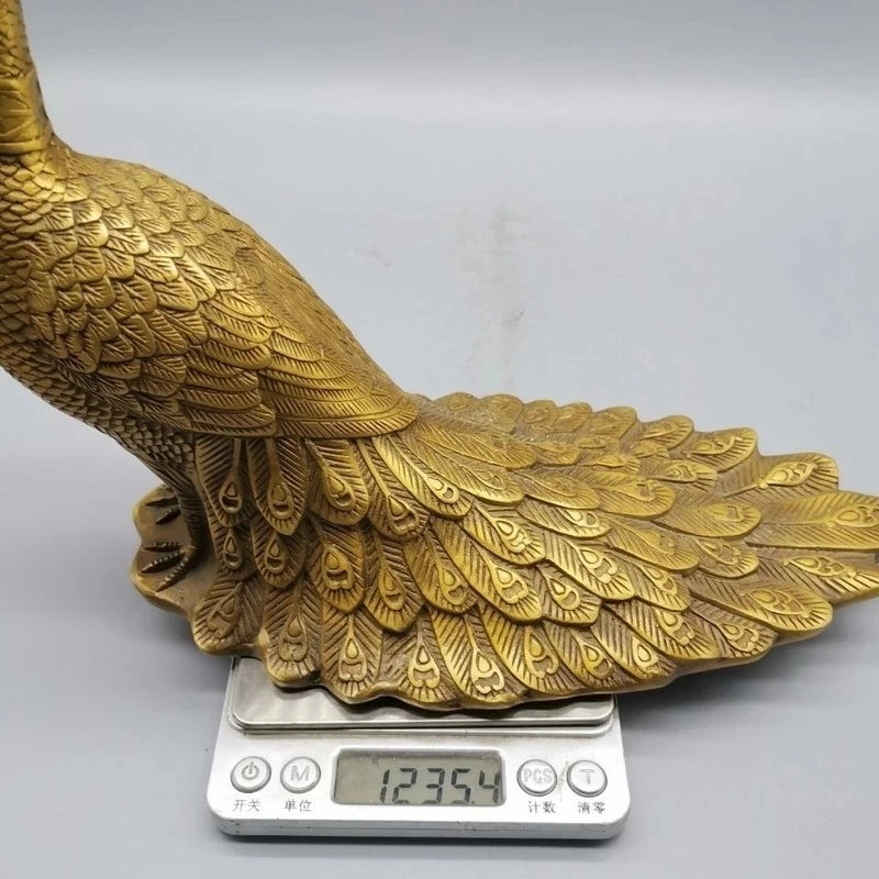 Brass Peacock Statue Feng Shui Wealth Figurines Miniatures Home Decoration Lucky Ornaments Bronze Sculpture Office Crafts Gifts