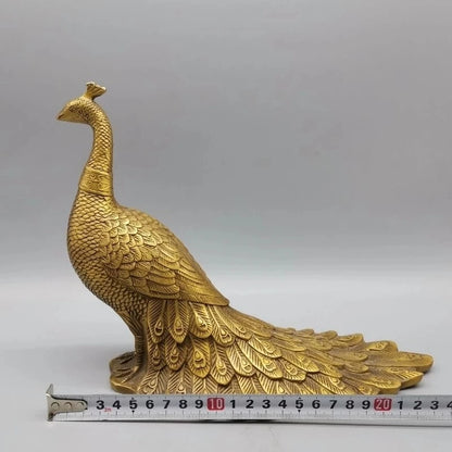 Brass Peacock Statue Feng Shui Wealth Figurines Miniatures Home Decoration Lucky Ornaments Bronze Sculpture Office Crafts Gifts