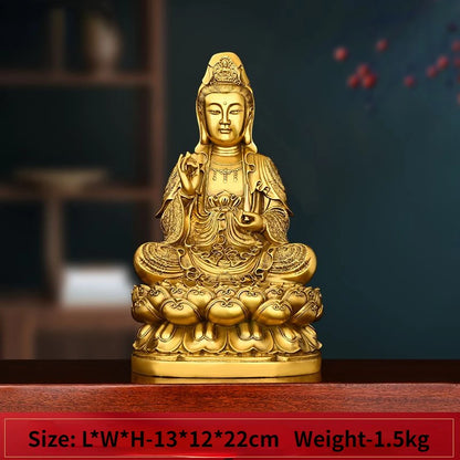 Brass South China Sea Willow Branch Avalokitesvara Bodhisattva Figure Decoration Living Room Ornaments