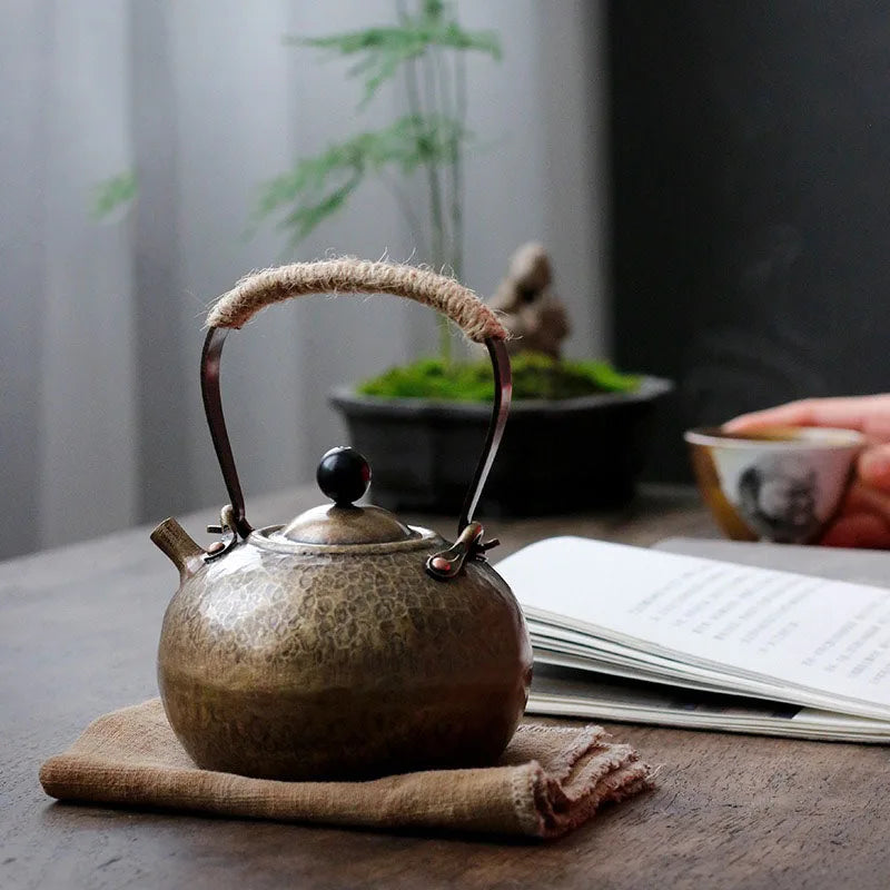 Brass Teapot Hot Water Kettle Traditional Craft Warm Wine Jug Japanese Coffee Pots Tea Ceremony Small Tea Kettle Household Items