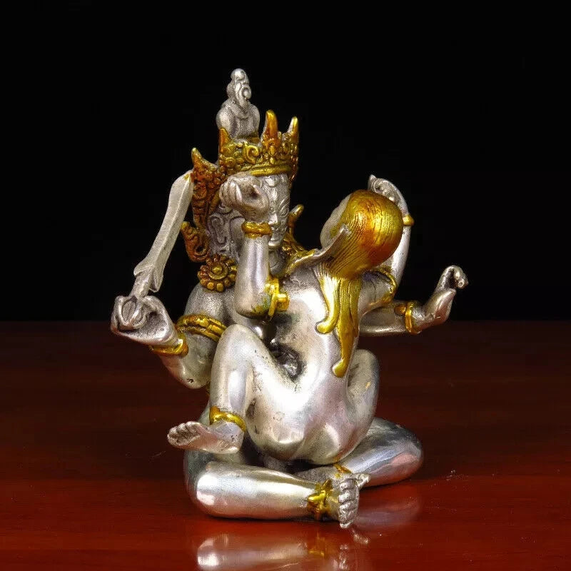 Brass Tibet Tantra Buddhism Temple Hevajra Yab-Yum Happy Sex Buddha Statue