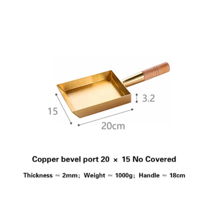 Brass baking tray Copper frying pan Square pan with wooden handle Copper Pot pancake pan Japanese style Yuzi braised copper pot