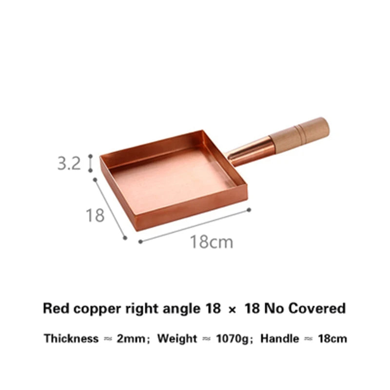 Brass baking tray Copper frying pan Square pan with wooden handle Copper Pot pancake pan Japanese style Yuzi braised copper pot