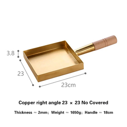 Brass baking tray Copper frying pan Square pan with wooden handle Copper Pot pancake pan Japanese style Yuzi braised copper pot