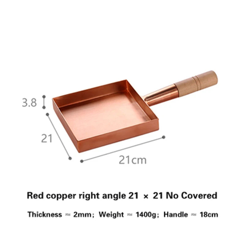 Brass baking tray Copper frying pan Square pan with wooden handle Copper Pot pancake pan Japanese style Yuzi braised copper pot
