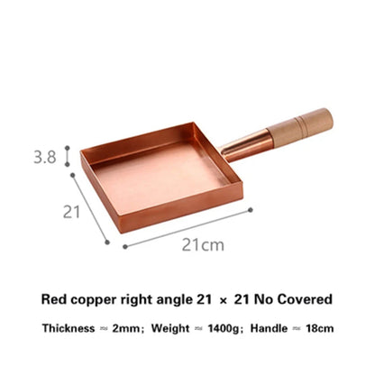 Brass baking tray Copper frying pan Square pan with wooden handle Copper Pot pancake pan Japanese style Yuzi braised copper pot