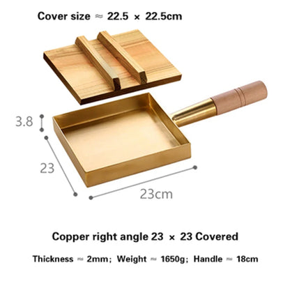 Brass baking tray Copper frying pan Square pan with wooden handle Copper Pot pancake pan Japanese style Yuzi braised copper pot