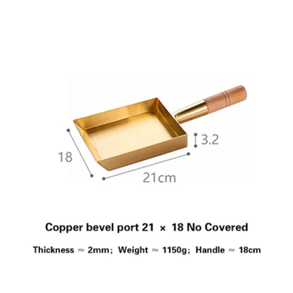 Brass baking tray Copper frying pan Square pan with wooden handle Copper Pot pancake pan Japanese style Yuzi braised copper pot