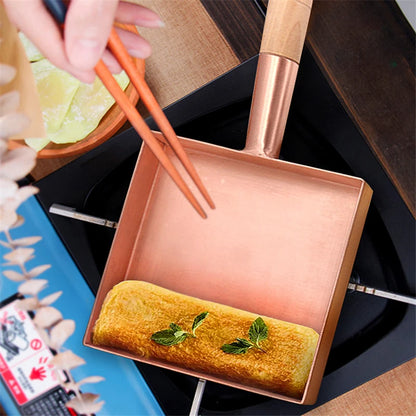 Brass baking tray Copper frying pan Square pan with wooden handle Copper Pot pancake pan Japanese style Yuzi braised copper pot