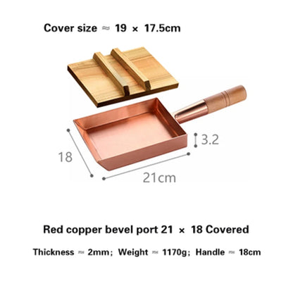 Brass baking tray Copper frying pan Square pan with wooden handle Copper Pot pancake pan Japanese style Yuzi braised copper pot