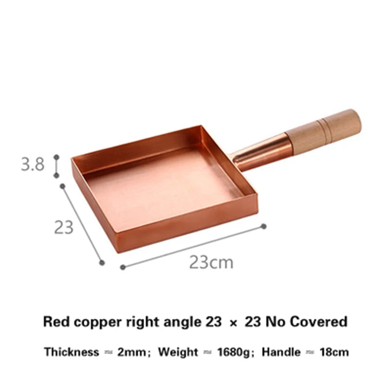Brass baking tray Copper frying pan Square pan with wooden handle Copper Pot pancake pan Japanese style Yuzi braised copper pot
