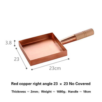 Brass baking tray Copper frying pan Square pan with wooden handle Copper Pot pancake pan Japanese style Yuzi braised copper pot