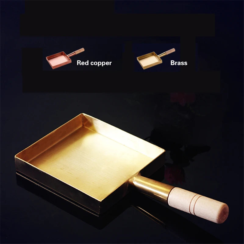 Brass baking tray Copper frying pan Square pan with wooden handle Copper Pot pancake pan Japanese style Yuzi braised copper pot