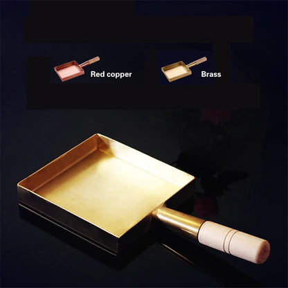 Brass baking tray Copper frying pan Square pan with wooden handle Copper Pot pancake pan Japanese style Yuzi braised copper pot