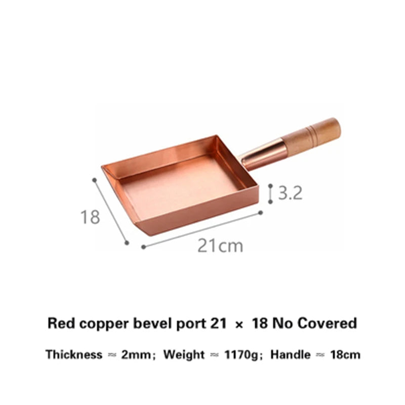 Brass baking tray Copper frying pan Square pan with wooden handle Copper Pot pancake pan Japanese style Yuzi braised copper pot