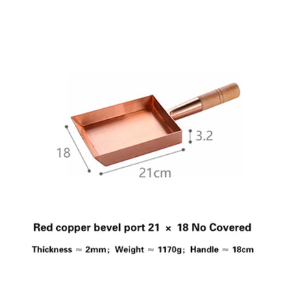 Brass baking tray Copper frying pan Square pan with wooden handle Copper Pot pancake pan Japanese style Yuzi braised copper pot