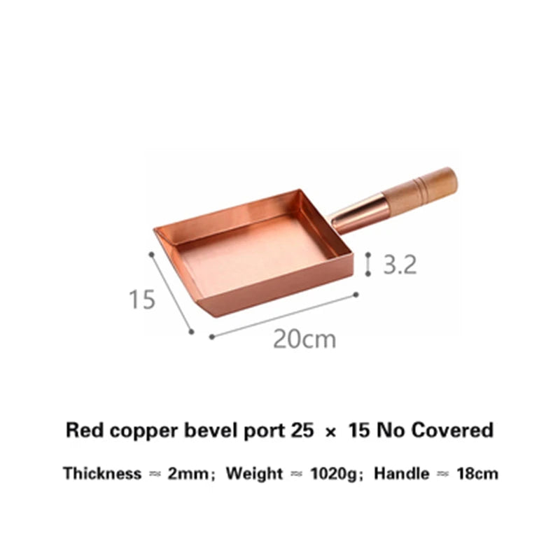 Brass baking tray Copper frying pan Square pan with wooden handle Copper Pot pancake pan Japanese style Yuzi braised copper pot