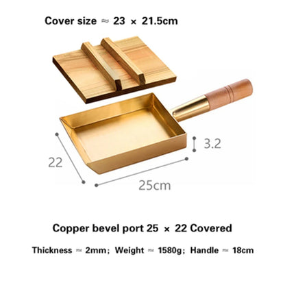 Brass baking tray Copper frying pan Square pan with wooden handle Copper Pot pancake pan Japanese style Yuzi braised copper pot