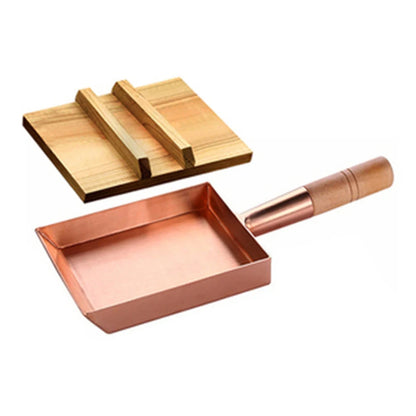 Brass baking tray Copper frying pan Square pan with wooden handle Copper Pot pancake pan Japanese style Yuzi braised copper pot