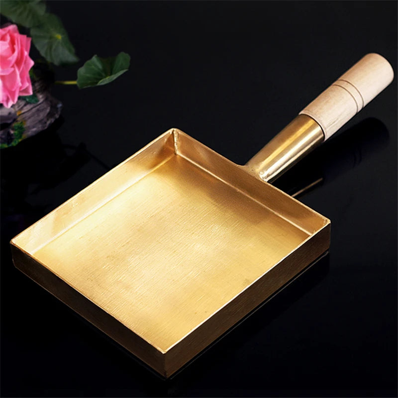 Brass baking tray Copper frying pan Square pan with wooden handle Copper Pot pancake pan Japanese style Yuzi braised copper pot