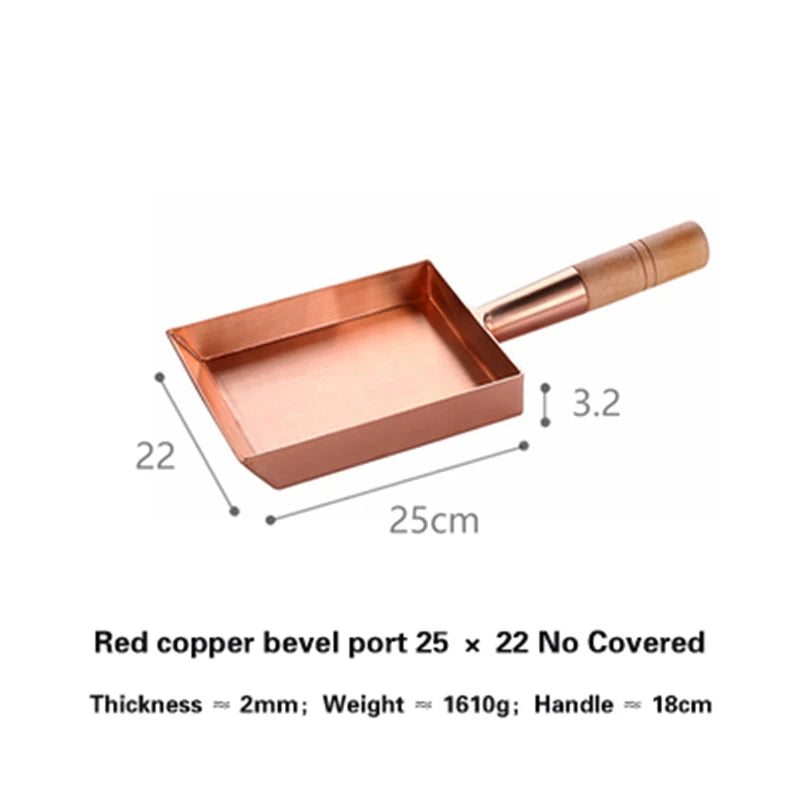 Brass baking tray Copper frying pan Square pan with wooden handle Copper Pot pancake pan Japanese style Yuzi braised copper pot