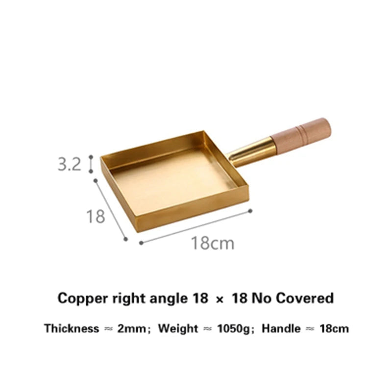 Brass baking tray Copper frying pan Square pan with wooden handle Copper Pot pancake pan Japanese style Yuzi braised copper pot