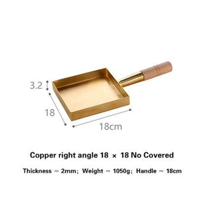 Brass baking tray Copper frying pan Square pan with wooden handle Copper Pot pancake pan Japanese style Yuzi braised copper pot