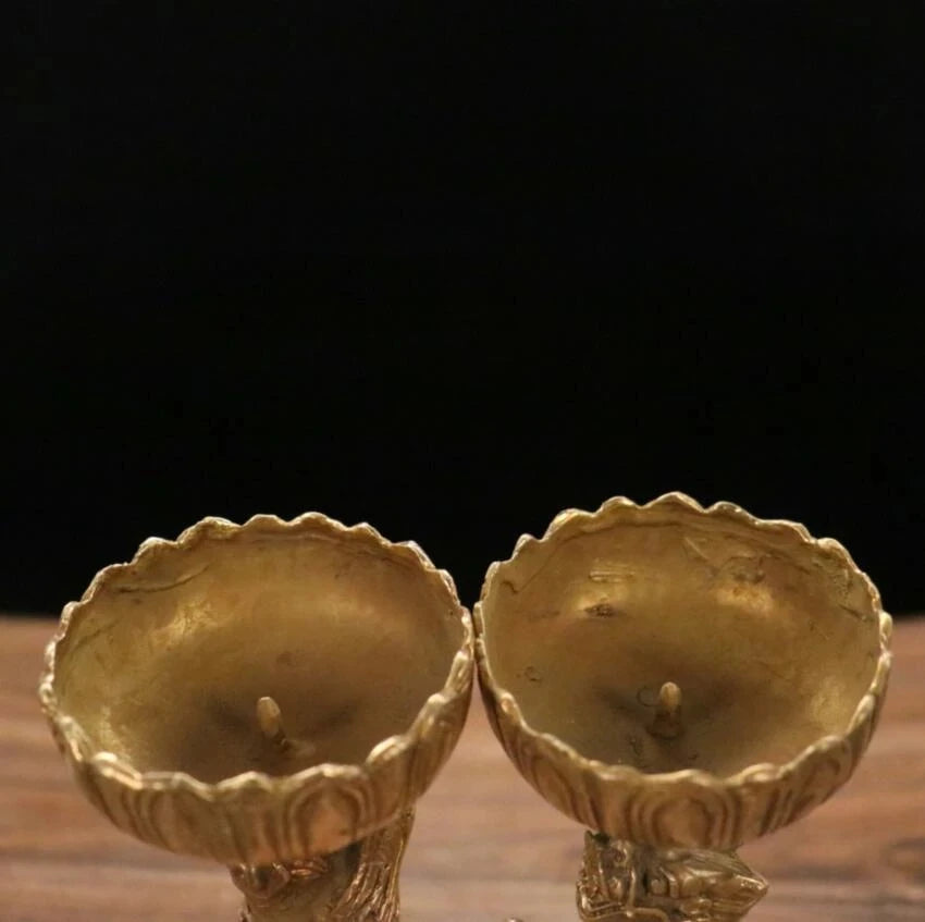 Brass dragon phoenix wax candlestick crafts statue A pair