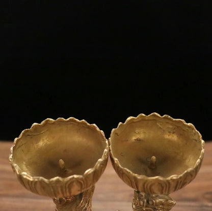 Brass dragon phoenix wax candlestick crafts statue A pair