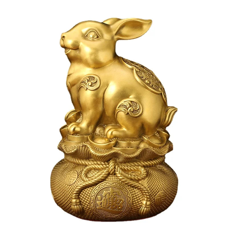 Brass rabbit bank feng shui bank statue, oversized children's birthday presents cute creative crafts Feng Shui home decoration