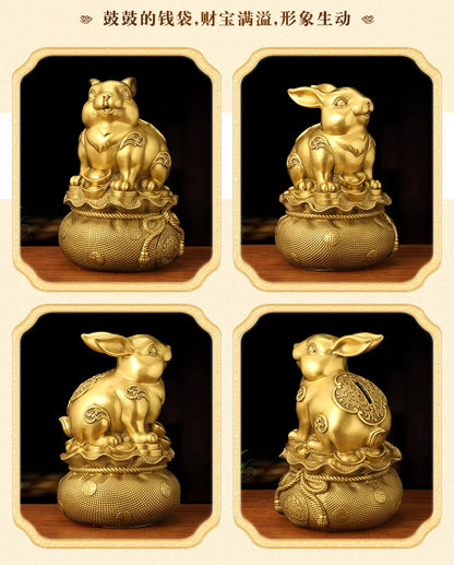 Brass rabbit bank feng shui bank statue, oversized children's birthday presents cute creative crafts Feng Shui home decoration