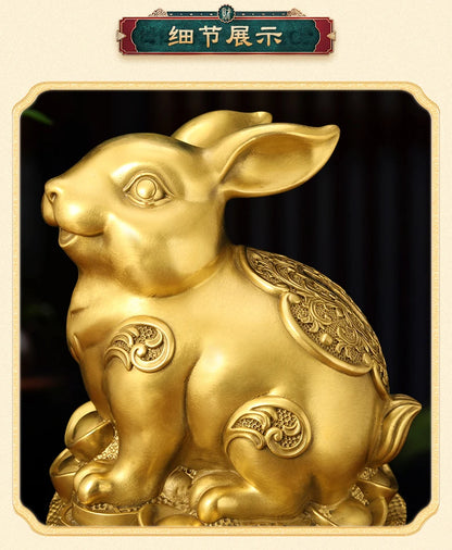 Brass rabbit bank feng shui bank statue, oversized children's birthday presents cute creative crafts Feng Shui home decoration