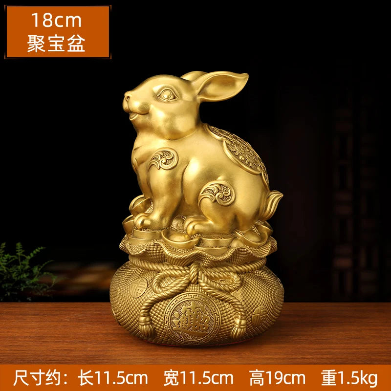 Brass rabbit bank feng shui bank statue, oversized children's birthday presents cute creative crafts Feng Shui home decoration