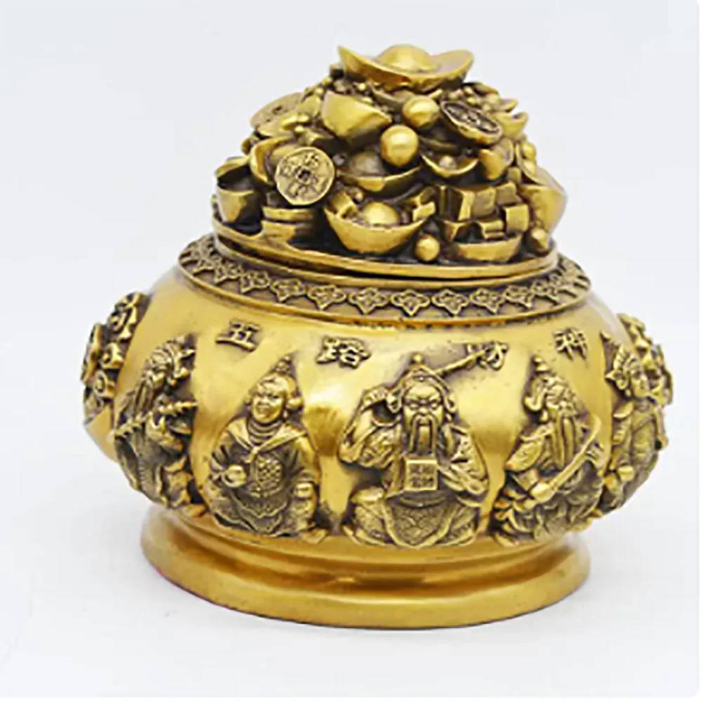 Brass relief five way god of wealth cornucopia household Buddha incense burner ornaments