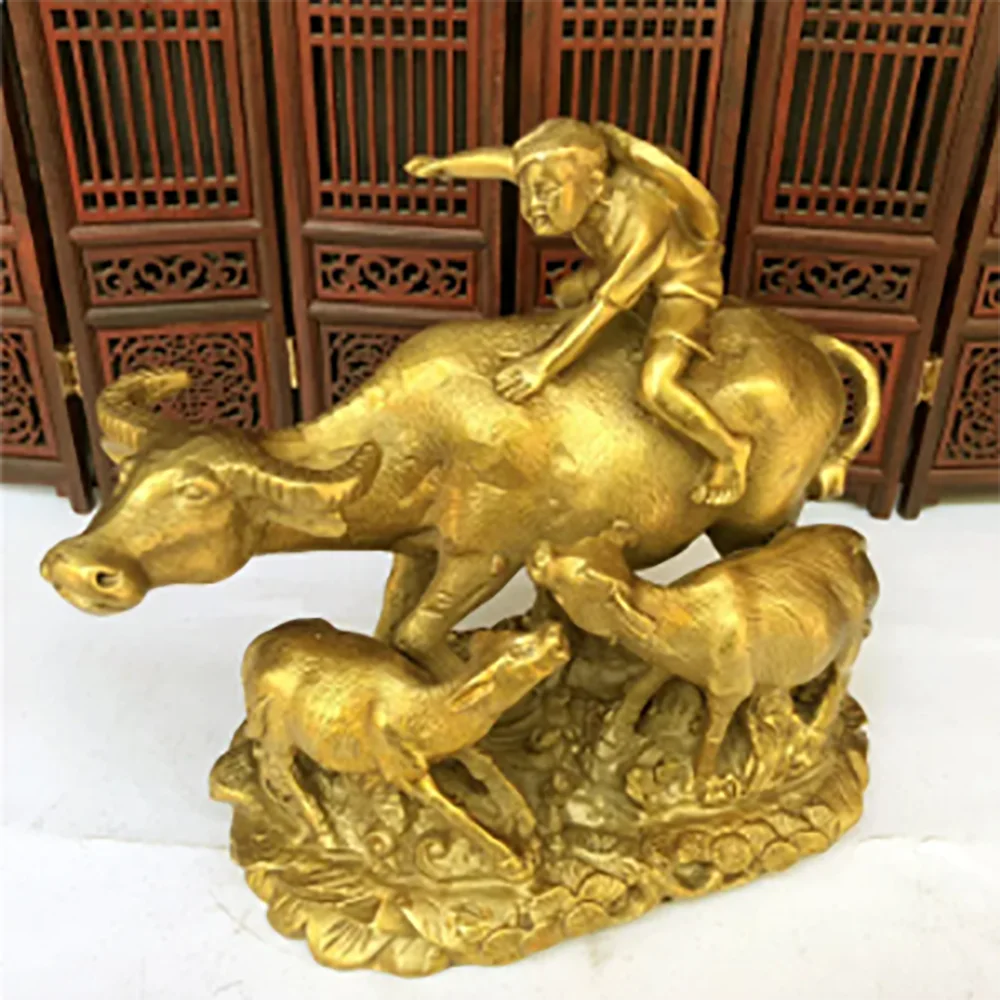 Brass shepherd boy riding cattle animal decorations brass decorations office decorations household crafts